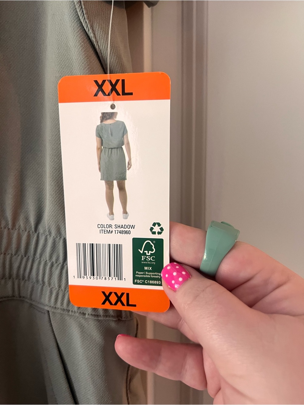 NWT 32 COOL Scoop Neck Short Sleeve Drawstring Waist Dress - Sage Green XXL - Picture 3 of 4
